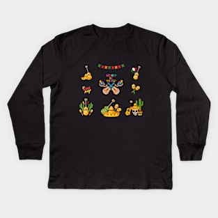 Cinco De Mayo Mexican Fest Celebrations with Guitar and Hola Bitchachos Set Logo Designs Value Pack Kids Long Sleeve T-Shirt